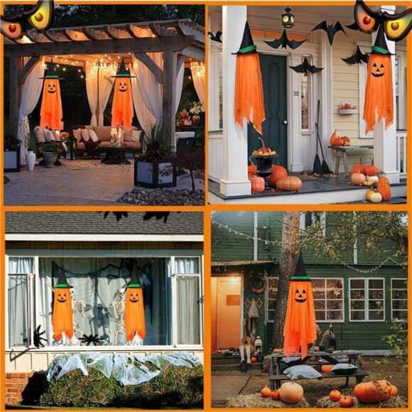 2 Pack Halloween Decorations, Pumpkin Wizard Hat Pre-Installed Pumpkin Ghosts - Picture 7 of 8